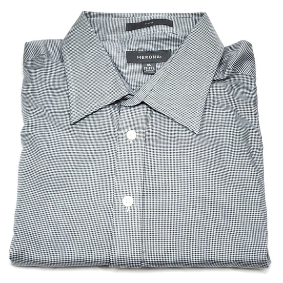 MERONA Gray Tiny Houndstooth Fitted Dress Shirt XL NWOT - Picture 1 of 12